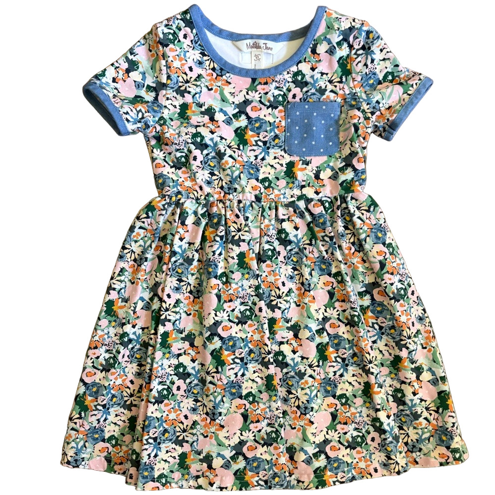 Matilda Jane Floral Pocket Dress Girls Size 5T Blue Pink Orange